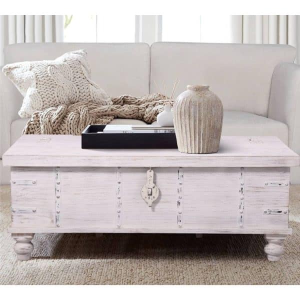 Surya Coffee Table Antique Handcrafted Solid Mango Wood Storage Trunk Chest Box - Image 2