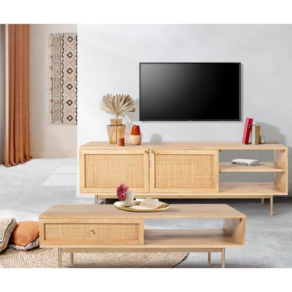 Martina Coffee Table 115cm Solid Mango Timber Wood Rattan Furniture - Image 2