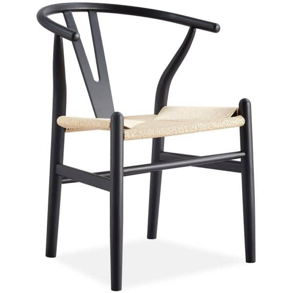Anemone  Set of 2 Wishbone Dining Chair Beech Timber Replica Hans Wenger - Black - Image 2