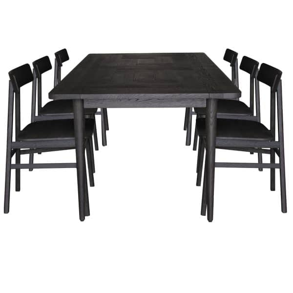 Claire 7pc Dining Set Table 180cm Solid Oak Wood Timber Seat Chair - Black - Image 2