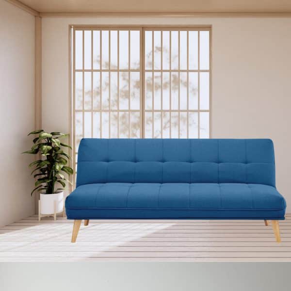 Jovie 3 Seater Sofa Queen Bed Fabric Uplholstered Lounge Couch - Blue - Image 2