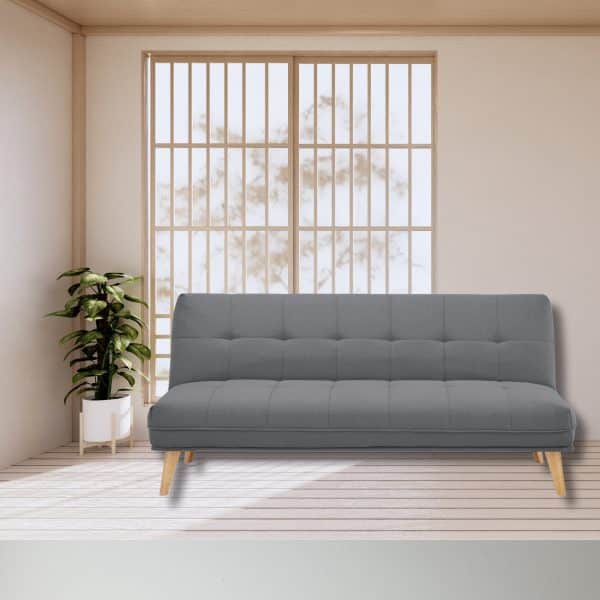 Jovie 3 Seater Sofa Queen Bed Fabric Uplholstered Lounge Couch - Mid Grey - Image 2