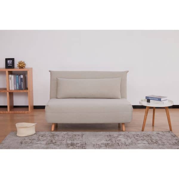 Audrey 2 Seater Sofa Futon Bed Love Seat Fabric Lounge Couch - Beige - Image 2