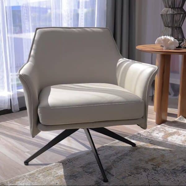 Freya Leather Swivel Occasional Chair Lounge Seat - Beige - Image 2