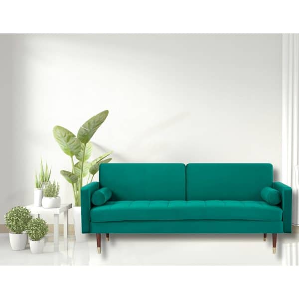 Livia 3 Seater Sofa Bed Fabric Uplholstered Lounge Couch - Green - Image 2