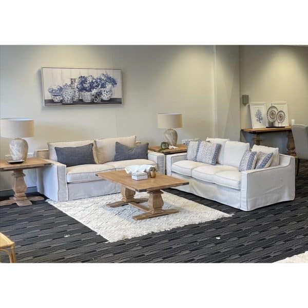 Plushy 2 + 3 Seater Sofa Set Fabric Uplholstered Lounge Couch - Stone - Image 2