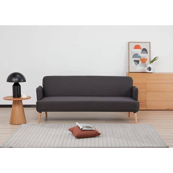 Merlin 3 Seater Sofa Futon Bed Fabric Lounge Couch - Charcoal - Image 2