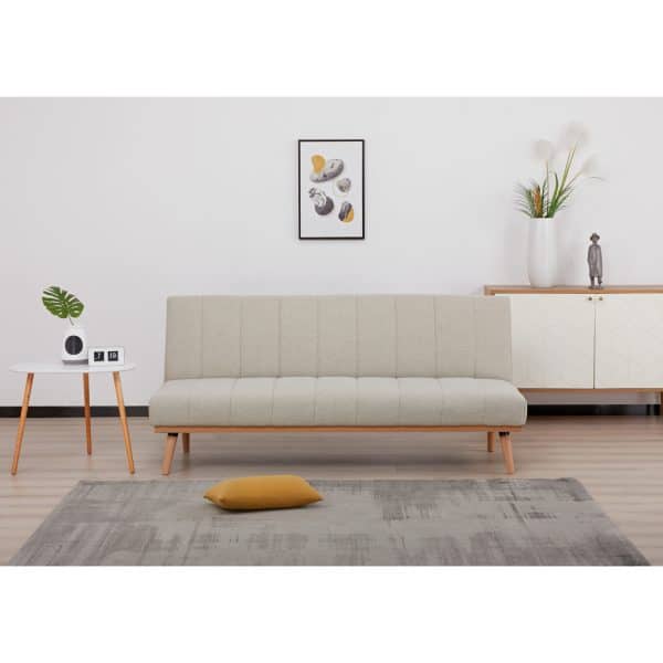 Monroe 3 Seater Sofa Futon Bed Fabric Lounge Couch - Beige - Image 2