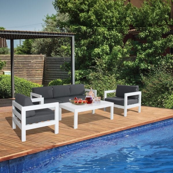 Outie 3 Seater Outdoor Sofa Lounge Aluminium Frame White - Image 2