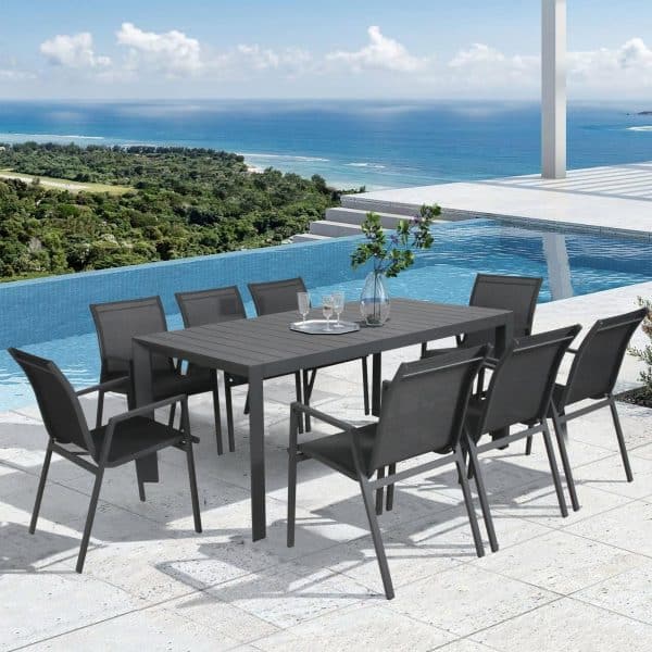 Iberia 2pc Set Aluminium Outdoor Dining Table Chair Charcoal - Image 2