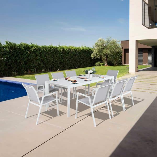 Iberia 6pc Set Aluminium Outdoor Dining Table Chair White - Image 2