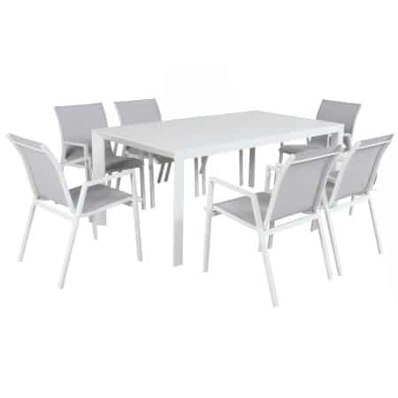Iberia 7pc Set 178cm Aluminium Outdoor Dining Table Chair White