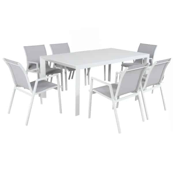 Iberia 7pc Set 178cm Aluminium Outdoor Dining Table Chair White