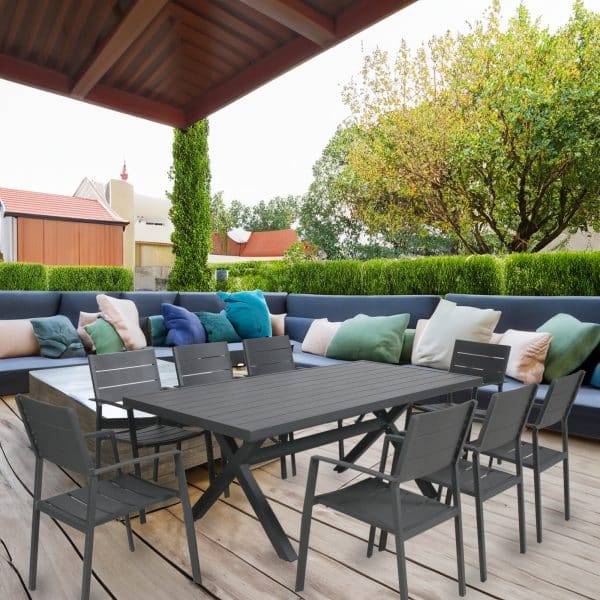 Percy 8pc Set Outdoor Dining Table Chair Aluminium Frame Grey - Image 2