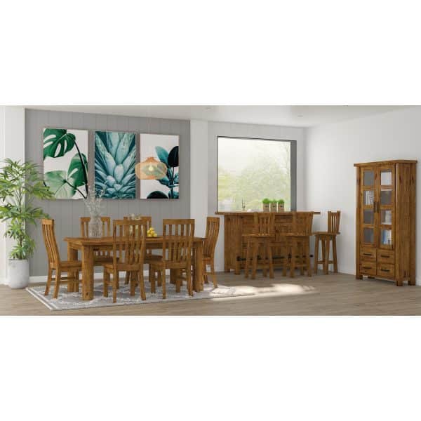 Teasel 5pcs Home Bar Table 4 Chair Set Wine Cabinet Case 192cm Solid Pine Timber - Image 2