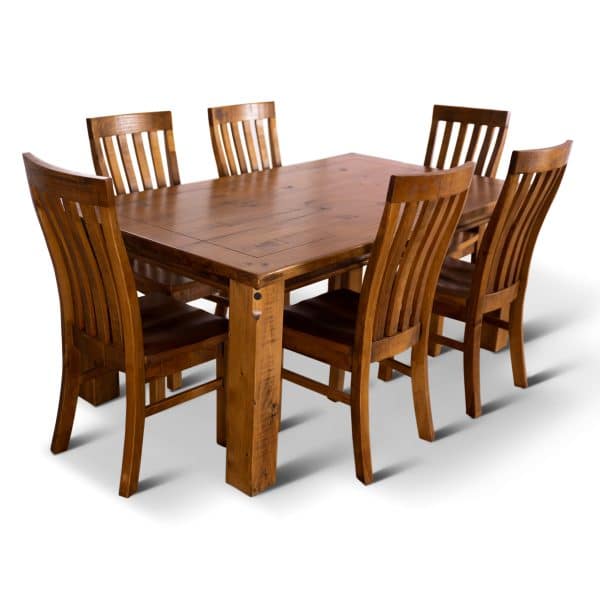 Teasel 7pc Dining Set 180cm Table 6 Chair Solid Pine Wood Timber - Rustic Oak