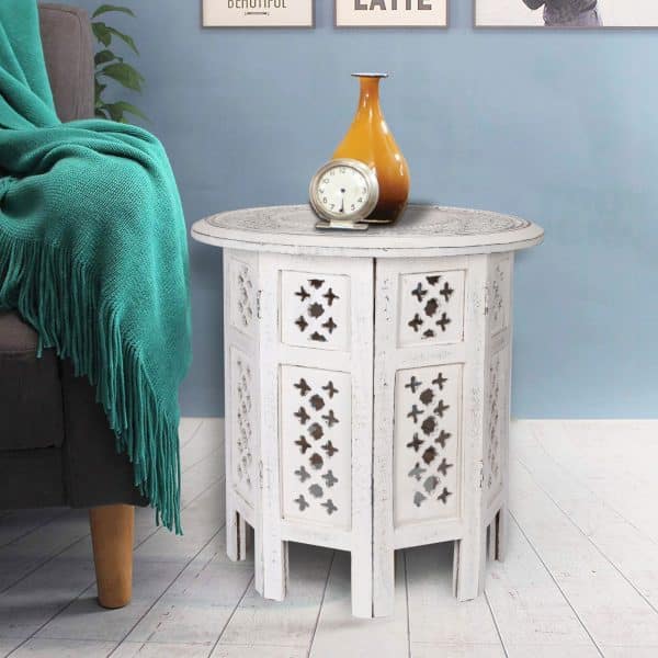 Scilla Rubber Wood Timber Round 45cm Side Table - White - Image 2