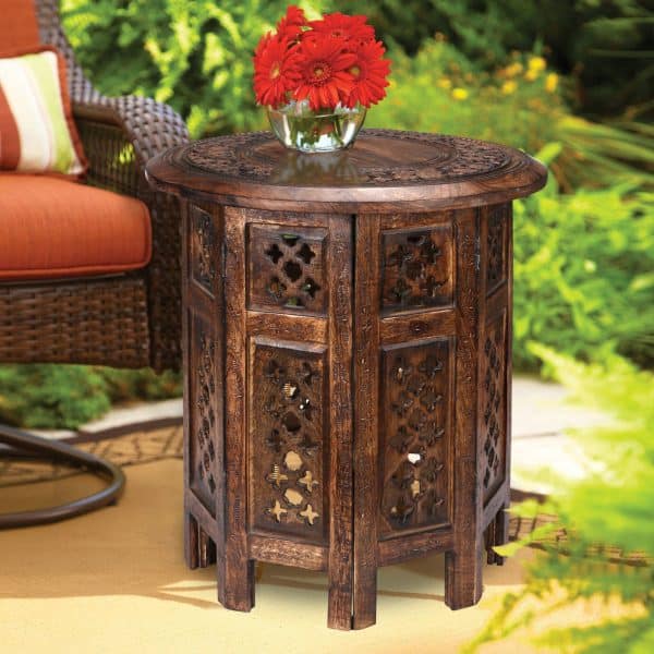 Scilla Rubber Wood Timber Round 45cm Side Table - Burnt Natural - Image 2