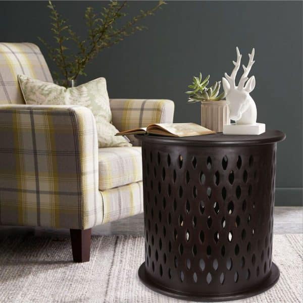 Pansy  Wooden Round 50cm Side Table Sofa End Tables - Brown - Image 2