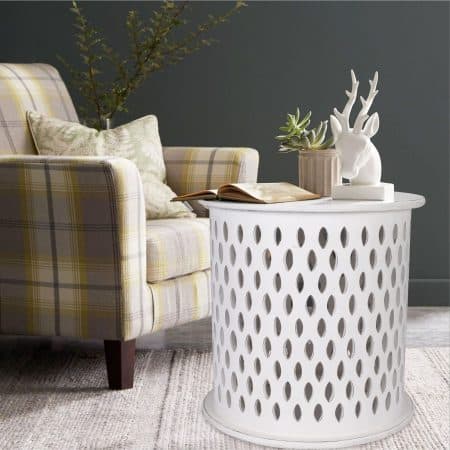 Pansy  Wooden Round 50cm Side Table Sofa End Tables - White - Image 2