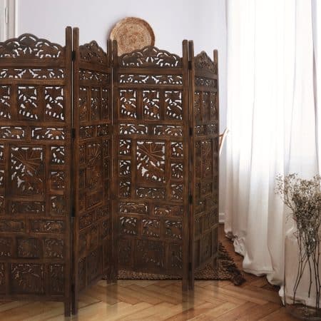 Elephant 4 Panel Room Divider Screen Privacy Shoji Timber Wood Stand - Burnt - Image 2