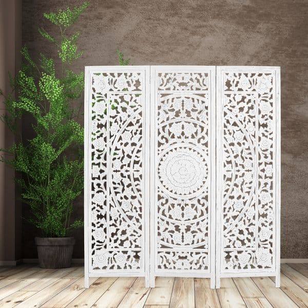 Jans 3 Panel Room Divider Screen Privacy Shoji Timber Wood Stand - White - Image 2