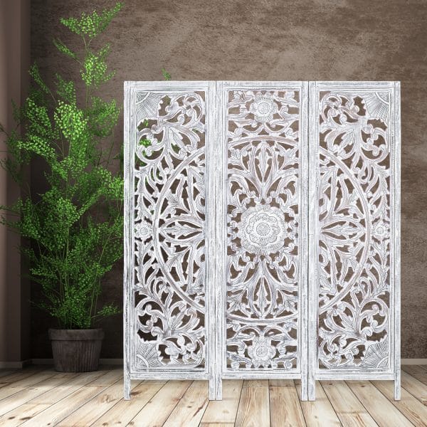 Diego 3 Panel Room Divider Screen Privacy Shoji Timber Wood Stand - White - Image 2