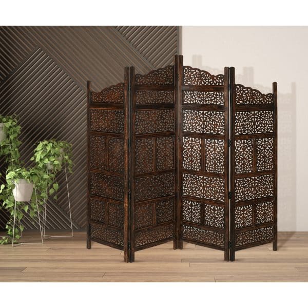 Vasco 4 Panel Room Divider Screen Privacy Shoji Timber Wood Stand - Burnt - Image 2