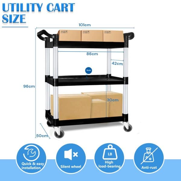3 Tier Large Service Food Cart Restaurant Trolley Utility Cart Kitchen Catering Shelf Storage - Image 2