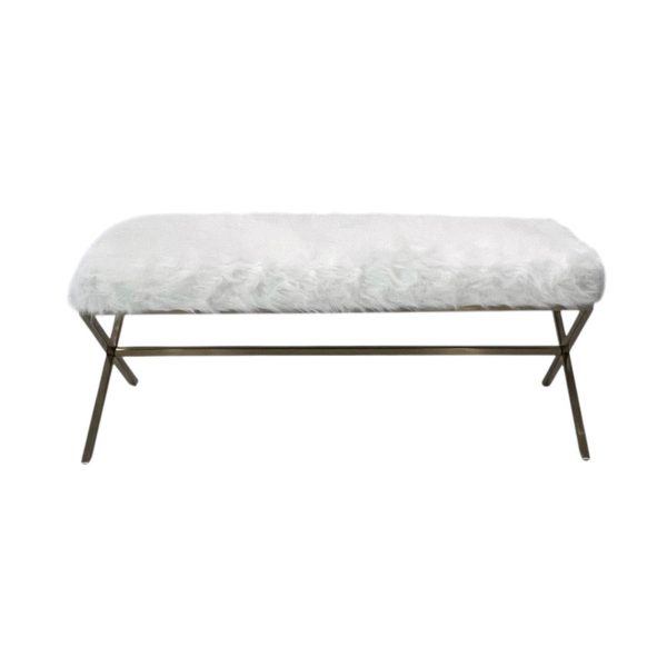 Interior Ave - Oxley Fur Bench - White & Gold - Image 2