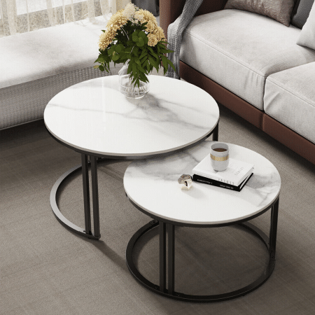Interior Ave - Premier Nested Coffee Table Set - White Marble Stone - Image 2