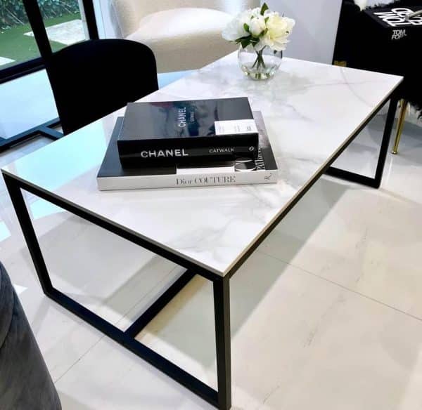Interior Ave - Monaco Rectangle Coffee Table - White Marble Stone - Image 2
