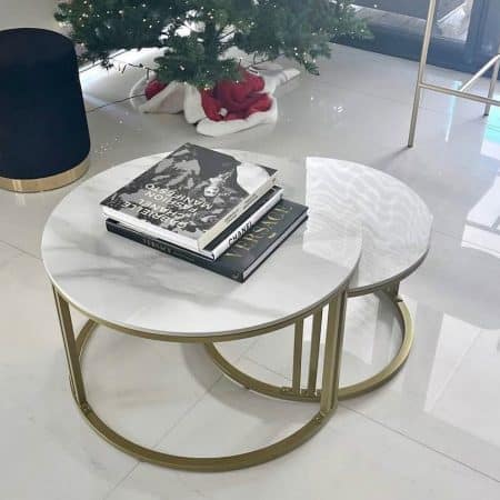Interior Ave - Premier Nested Coffee Table Set - White Marble Stone - Image 2