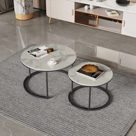 Interior Ave - Executive Stone Nested Coffee Table Set - White & White - Image 2