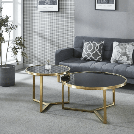 Interior Ave - Designer Giselle Black Glass & Brushed Gold Coffee Table Set - Image 2