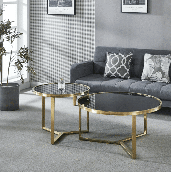 Interior Ave - Designer Giselle Black Glass & Brushed Gold Coffee Table Set - Image 2