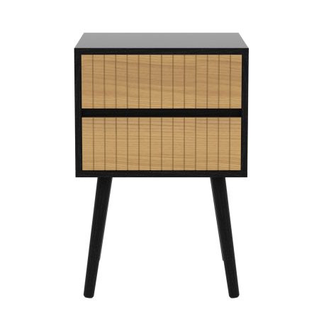 Oslo Bedside Table with 2 Drawer in Black & Natural - Image 2