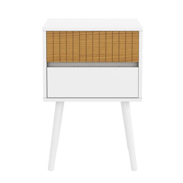 Oslo Bedside Table with 2 Drawer in White & Natural - Image 2