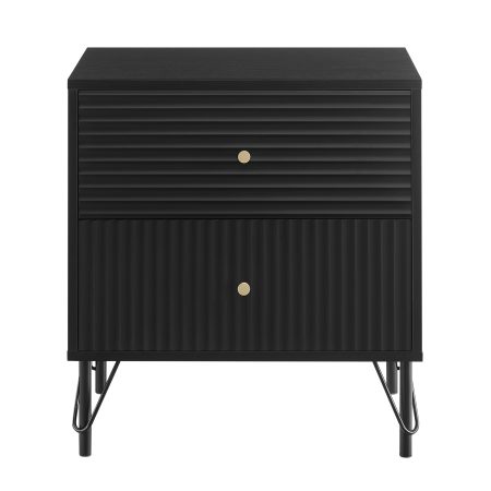 Lisa Wavy Fluted Bedside Table in Black - Image 2
