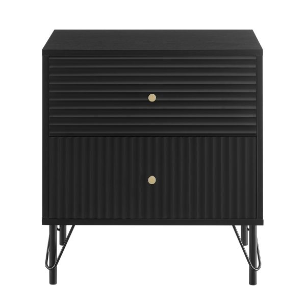 Lisa Wavy Fluted Bedside Table in Black - Image 2