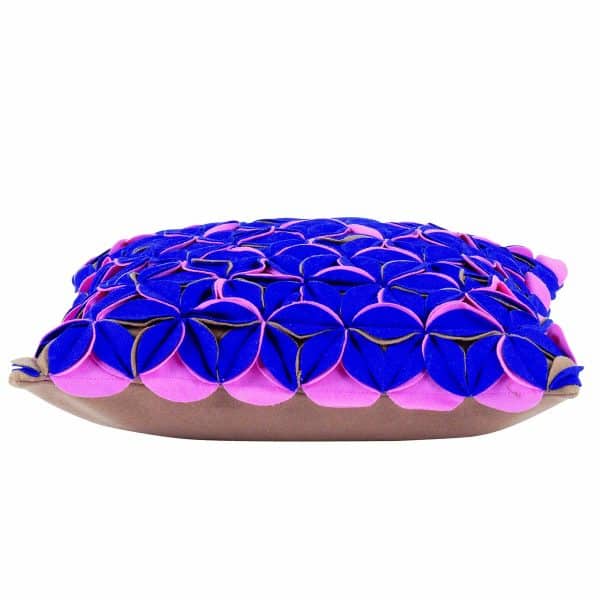 Amelie Royal Blue & Pink Felt Petals Cushion Cover - Image 2