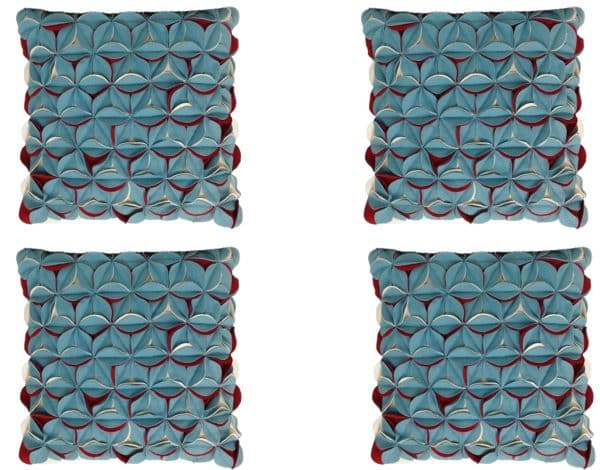 Pack of 4 Covers Amelie Aqua Blue & Red 3D Texture Cushion Covers - Image 2