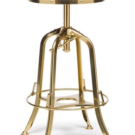 Industrial Height Adjustable Swivel Bar Stool with Oak Wood Top - Gold Finish - Image 2
