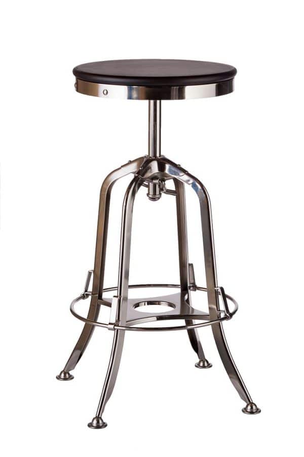 Industrial Wooden Height Adjustable Swivel Bar Stool - Nickel Black - Image 2