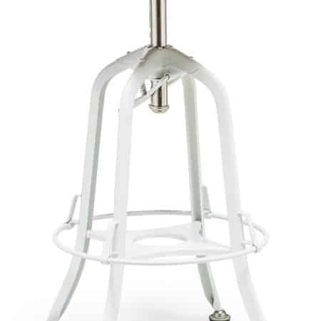 White Bar Stool Hamptons Style Height Adjustable and Swivel with Natural Wood Top - Image 2