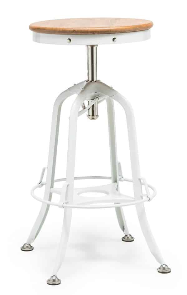 White Bar Stool Hamptons Style Height Adjustable and Swivel with Natural Wood Top - Image 2
