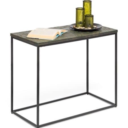 Black Sofa Side Table with Textured Wood Top