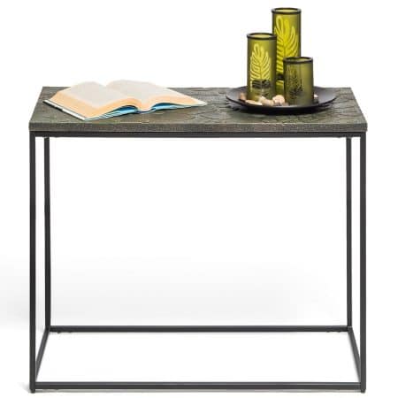 Black Sofa Side Table with Textured Wood Top - Image 2