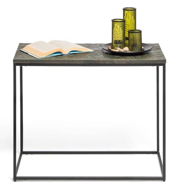Black Sofa Side Table with Textured Wood Top - Image 2