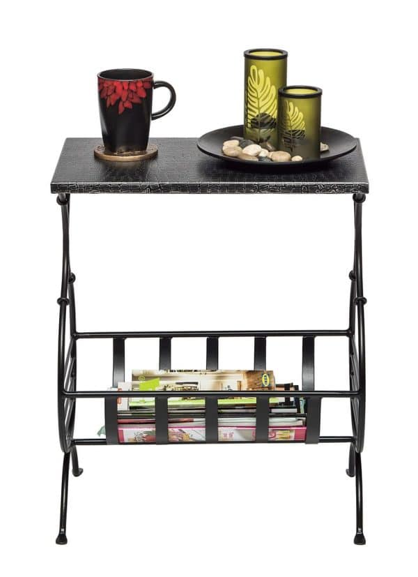 Black Iron Side Table with Magazine Storage and Silver Finish Top - Image 2